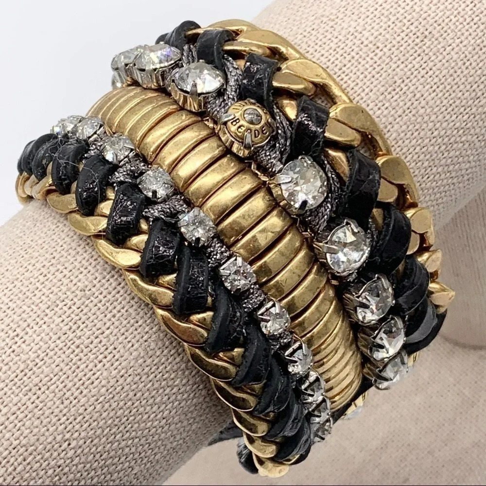 Henri Bendel Leather Crystal Snap Cuff Bracelet